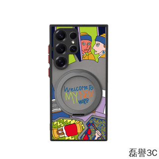magsafe三星s24ultra帶支點殼360旋轉磁吸支架s25+保護套s23u防摔s22珍珠耳環女孩21磨砂手機殼