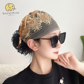 LONNGUVO 穆斯林帽,刺繡蕾絲包頭帽,時尚夏季透氣花朵頭巾女