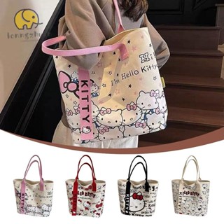 LONNGUVO 托特包,三麗鷗 Hello Kitty 女士帆布包,大容量卡通手提包工作