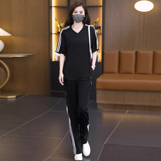 實拍大碼潮牌休閒運動服套裝女2024年夏季新款短袖時尚兩件套女