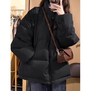 【🍒櫻桃大尺碼】大尺碼羽絨棉服女冬季棉衣外套百搭寬鬆刷毛保暖學生麵包服立領純色棉襖