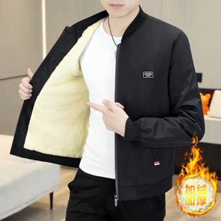 男士刷毛夾克外套韓版素色百搭刷毛加厚保暖棉服戶外工裝棉衣夾克外套ins時尚百搭棒球服棉襖