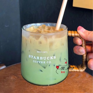 【輕鬆省錢】藤編杯咖啡杯星巴馬克杯 耐熱耐高溫玻璃水杯 網紅帶把水杯