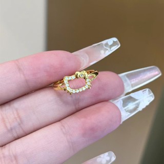 清倉特價~S925純銀少女卡通hello kitty蒂戒指女網紅軟妹開口活口指環