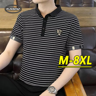 M-8XL 韓系潮牌大尺碼條紋Polo衫男 夏季男裝 休閒寬鬆短袖上衣 短t oversize 加大尺碼男生T恤