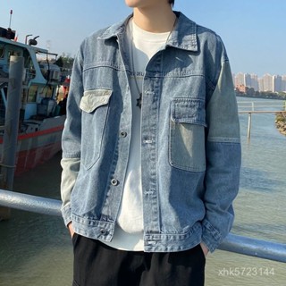 牛仔外套男士春秋季ins潮拚接寬鬆工裝夾克韓版潮流青年痞帥上衣 C3CU