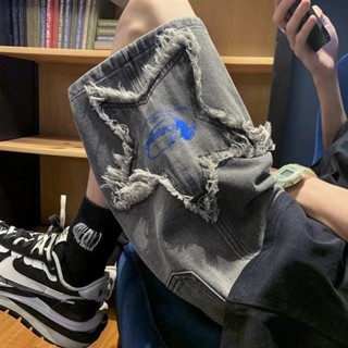 【HOT 本舖】男裝 五角星刺繡牛仔短褲男夏季高街ins潮寬鬆五分褲美式復古潮牌褲子