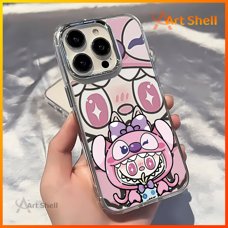 隔日到貨 粉色史迪奇拉布布 蘋果15 手機殼 iPhone 14 13 12 11 Pro Max 透明全包邊防摔