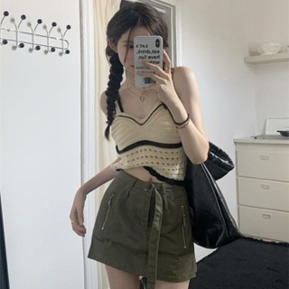 《現貨下單》法式別緻背心女夏季西裝內搭性感純欲風絕美吊帶外穿短版針織上衣上衣吊帶吊帶上衣吊帶背心女背心掛脖上衣背心