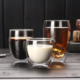 茶杯蛋形杯 高硼矽創意雙層玻璃杯 透明果汁杯