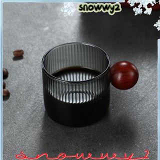 SNOWWY2牛奶杯,玻璃帶木柄濃咖啡杯,易於清潔垂直紋多用途高品質量杯牛奶濃縮咖啡