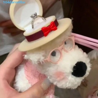 DARNELLTW毛絨小狗公仔戒指盒,展示毛絨結婚戒指盒,卡通可愛的填充的情侶戒指架情人節禮物