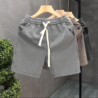 TopMan 男生短褲 五分褲男 千鳥格韓版經典海灘褲 休閒短褲