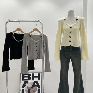 【NZN】 蝴蝶結針織毛衣女冬季純欲掛脖上衣蕾絲打底