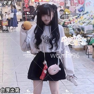 臺灣出貨 長袖T恤韓版INS日係動漫二次元少女闇黑字母印花寬鬆打底上衣の