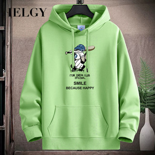 IELGY 13 色加大碼棉質連帽衛衣男士新款口袋寬鬆休閒中性上衣棒球手印