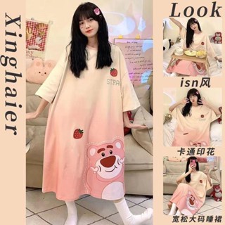 M-4xl 加大碼睡衣睡衣 Loopy 新款睡裙短袖女夏季寬鬆加大碼夏季可愛卡通學生女士睡衣【1102】