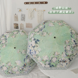 ins風折疊雨傘便攜傘輕便雨傘[S501]梵高油畵高顔值自動雨傘晴雨兩用遮陽傘黑膠太陽傘防曬防紫外綫