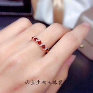 💝金生相玉珠寶💝批發（11.6）天然石榴石戒指女S925純銀鑲嵌鑽石時尚活口排戒多粒指環生日禮物