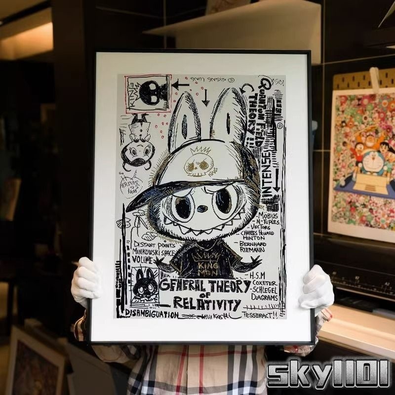 🔆台現🔆 創意潮流拉布布Labubu龍家升裝飾畫漫畫風格藝術涂鴉掛畫卡通版畫