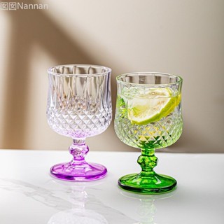 【限時免運】青蘋果鑽石紋高腳杯玻璃酒杯ins風家用餐酒香檳杯法式葡萄酒杯