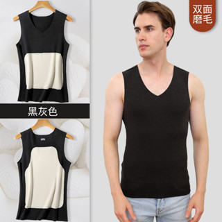 【FD25922697】蠶絲雙面德絨保暖背心大貼片男士無痕打底刷毛加厚貼身秋冬季護肚