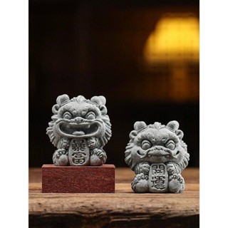 🚀臺灣出貨🚀青砂石國潮風瑞獸麒麟風獅爺辦公室茶室茶寵園藝魚缸造景裝潢擺件