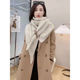 韓版鞦鼕保暖皮扣披肩開叉加厚三角鬥篷外搭女士針織圍巾毛線圍脖 圍巾 圍脖 韓版女圍巾 保暖圍巾 披肩圍巾 潮 H.