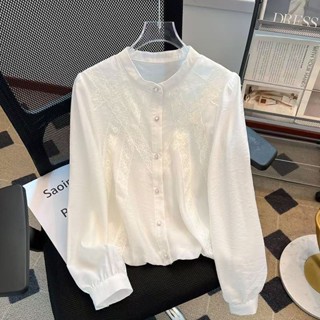 悅悅家 YY 新品2505 發佈超好看白色長袖襯衫女春季2025年新款熱門法式泡泡袖上衣漂亮小衫