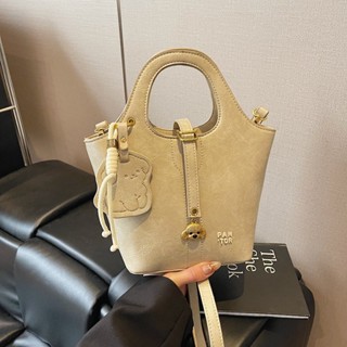 FANSTY Lock PU 皮革女式手提包復古斜挎包水桶