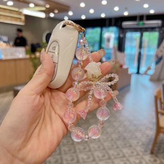 新款創意亞克力玫瑰珠串手機鏈汽車鑰匙扣美人魚姬手工包掛件