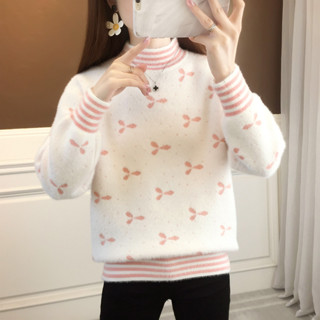 衣時尚 上衣 針織衫 毛線衣 配大衣 新款黃金貂少女粉色愛衣女寬鬆套頭針織上衣MB012-6237.