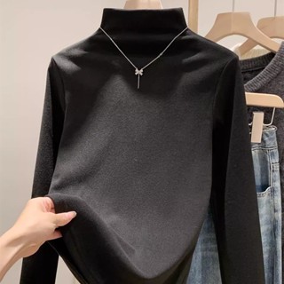 胖胖美依 上衣 長袖T卹 發熱衣 保暖 S-2XL新款半高領德絨加厚打底衫長袖T卹內搭上衣-2416.