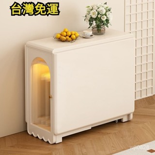 【精品優選】🌹【訂金】免運！奶油風實木折疊餐桌白色小戶型靠墻伸縮吃飯桌多功能可移動桌子