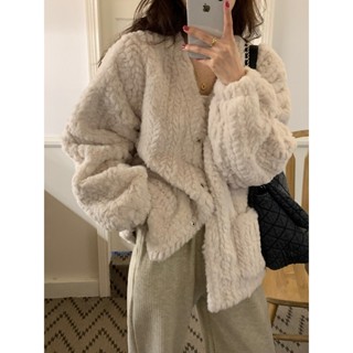 實拍 韓版高階感洋氣V領毛絨口袋短款保暖舒服休閒外套