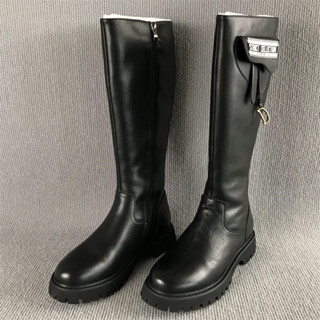 shoes鞋魔【臺灣出貨】斷碼撤櫃女鞋 25秋冬新款 加絨不過膝靴 時尚側拉鏈高筒冰女長靴 牛皮高筒騎士靴女 皮革女鞋子