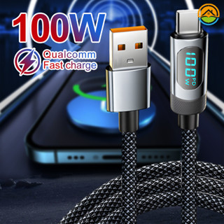 100w 數顯數據線 - 耐用尼龍編織雙 Type-C 或 USB 轉 Type-C 快速充電線