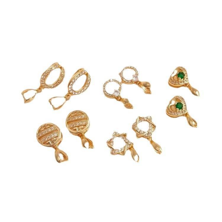 宏雲Hongyun-Ala新品-14k包金保色項鍊吊墜鋯石扣頭墜子夾扣水晶玉墜扣手工diy飾品配件