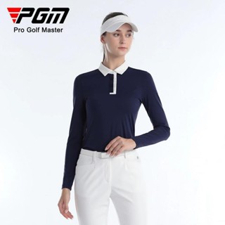PGM高爾夫女士秋冬長袖T恤服裝幻彩LOGO運動材質衣服翻領運動服