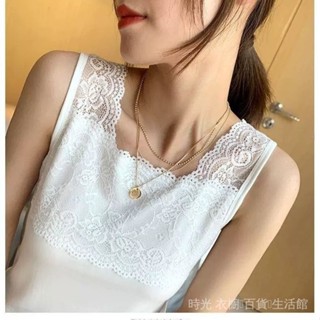 🌟精選熱賣🌟 【店鋪熱銷】蕾絲弔帶內穿西裝背心女無袖內搭打底大碼顯瘦外穿胖mm上衣白色夏推薦