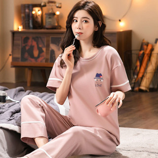《現貨下單》【2024人收藏】春秋季短袖長褲睡衣女夏ins學生韓版可愛新款高檔純棉套裝家居服