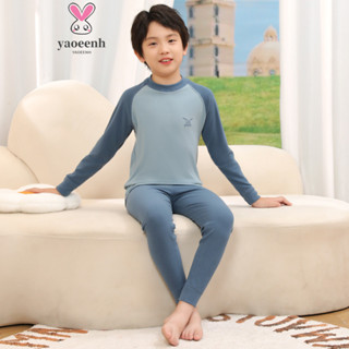 【YAOEENH】110-180CM 中大童字母中領秋衣衛生褲家居服 秋冬款男女童雙面磨毛保暖內衣套裝 現貨 快速出貨