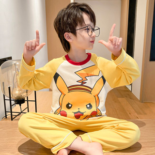 兒童睡衣春秋長袖男童精梳棉卡通睡衣家居服 蜘蛛人睡衣 皮卡丘睡衣 中大童小孩學生家居服套裝 大童睡衣 兒童居家服