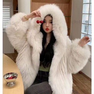 皮草網紅慵懶洋氣編織加厚連帽高階寬鬆仿狐狸毛外套女vaic