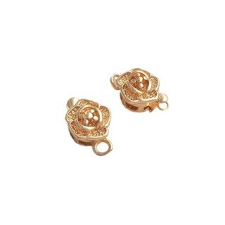 宏雲Hongyun-Ala新品-保色14k包金玫瑰花插片扣手工diy水晶珍珠項鍊連接收尾扣飾品配件
