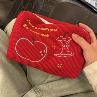 🚀臺灣出貨🚀LaVie Studio可愛卡通刺繡蘋果燈芯絨化妝包大容量立體收納包旅行便攜收納袋