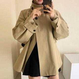 [Ginie]COD現貨 免運 AST2025新款春秋季立領風衣外套女韓版休閒流行寬鬆設計感小個子大衣速髮425