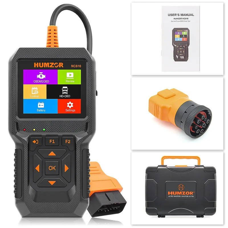 HUMZOR NC610 12V 24V 全 OBD2 診斷掃描儀工具讀碼器實時數據 OBDII 引擎 J1939 適用