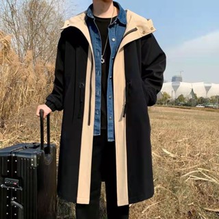 【桃園出貨 藍鯨】男士風衣2025秋冬季韓版潮流外套寬鬆百搭中長款潮牌ins加棉風衣