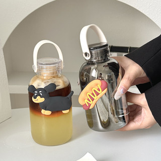 玻璃杯時間刻度提手耐熱玻璃杯學生隨手杯辦公室咖啡杯